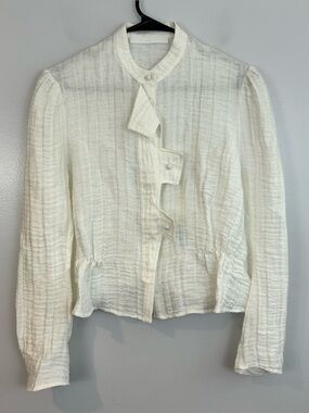 Love Binetti White Button Front Peasant Peplum Boho Blouse Medium FLAW